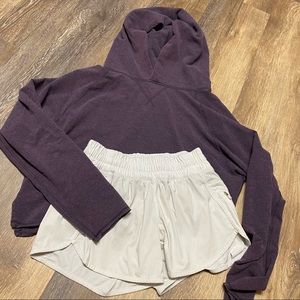 Set of Small Lululemon- Cropped Hoodie, White Low Rise Shorts